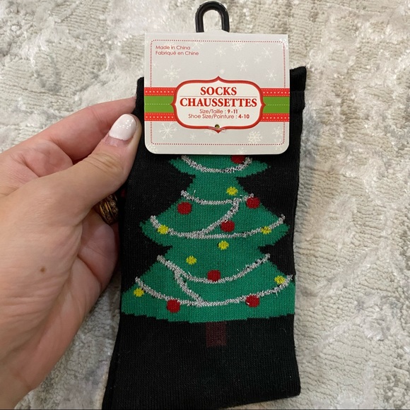 Women’s Black Christmas Tree Socks - Picture 2 of 5
